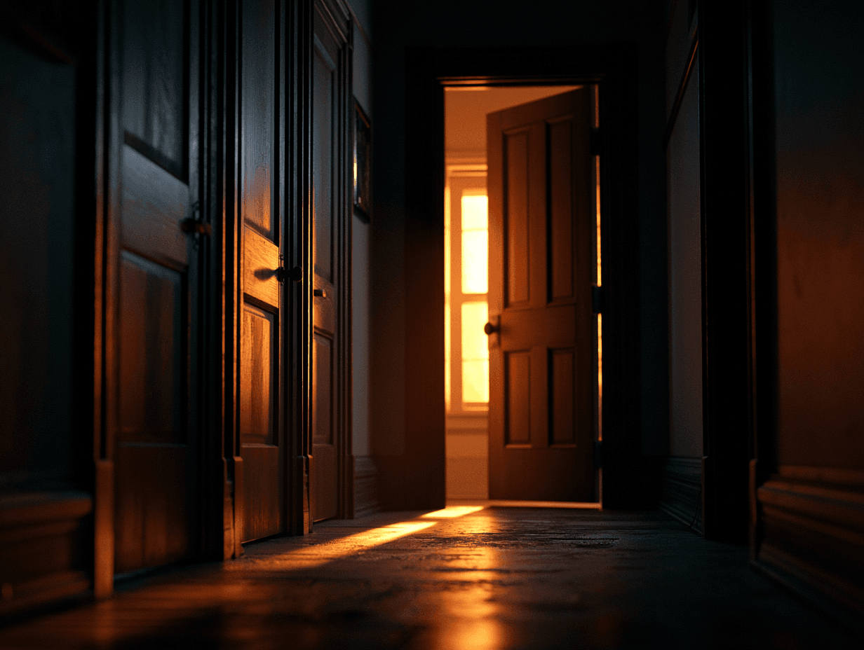 One door open, light already waiting — choosing whose voice gets the most space